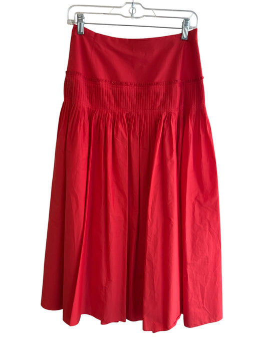 Theory Size 2 Red Cotton Blend Side Zip Pleated Maxi Skirt Red / 2