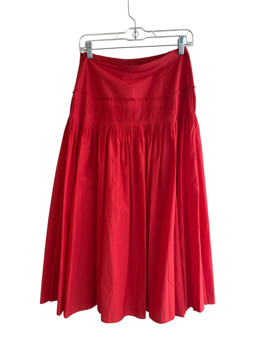 Theory Size 2 Red Cotton Blend Side Zip Pleated Maxi Skirt Red / 2