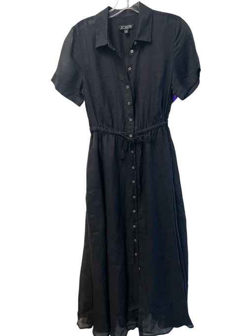 J Crew Size 2 Black Viscose Collared Button Up Short Sleeve Elastic Waist Dress Black / 2