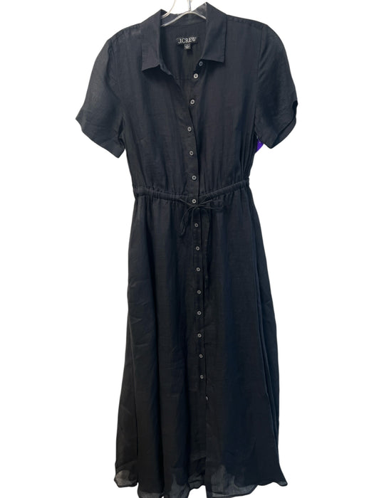 J Crew Size 2 Black Viscose Collared Button Up Short Sleeve Elastic Waist Dress Black / 2