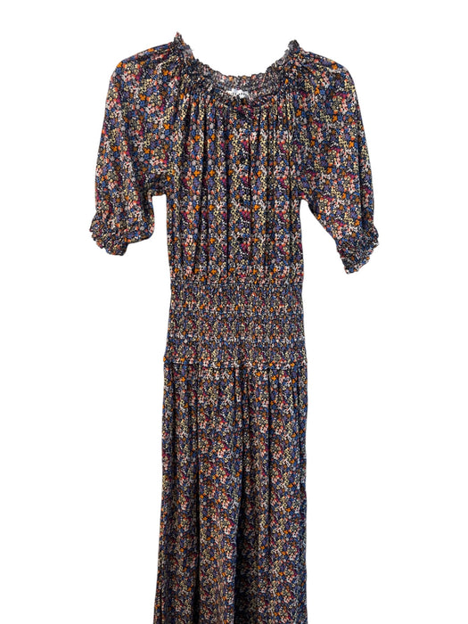 A Piece Apart Size XS Multi Cotton round Floral Half Sleeve Elastic Waist Dress Multi / XS