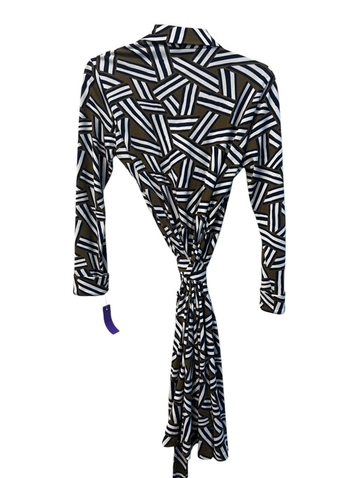 Diane Von Furstenberg Size 6 Brown Navy & White Cotton Blend Wrap Dress Brown Navy & White / 6