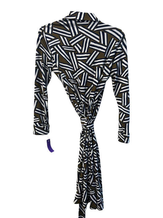 Diane Von Furstenberg Size 6 Brown Navy & White Cotton Blend Wrap Dress Brown Navy & White / 6