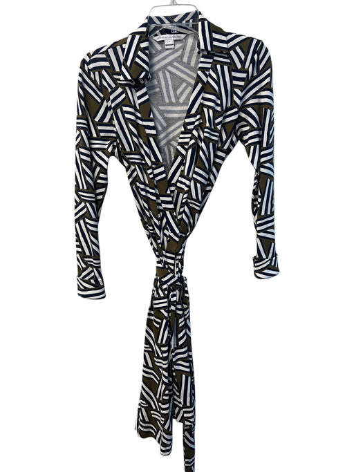 Diane Von Furstenberg Size 6 Brown Navy & White Cotton Blend Wrap Dress Brown Navy & White / 6