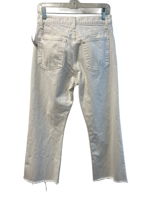 Nili Lotan Size 26 Cream Cotton Button Fly High Rise Wide Leg Raw Hem Jeans Cream / 26