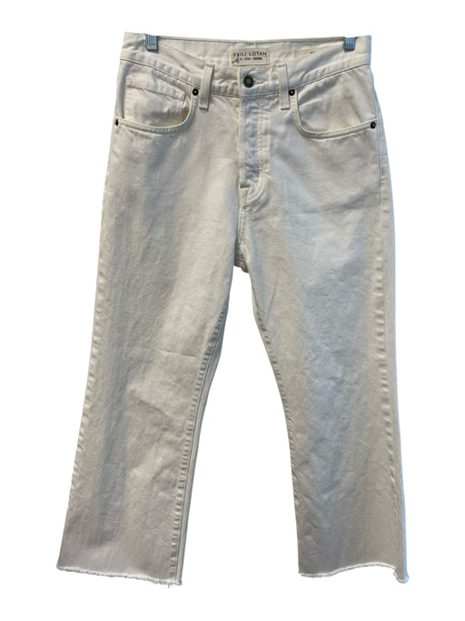 Nili Lotan Size 26 Cream Cotton Button Fly High Rise Wide Leg Raw Hem Jeans Cream / 26
