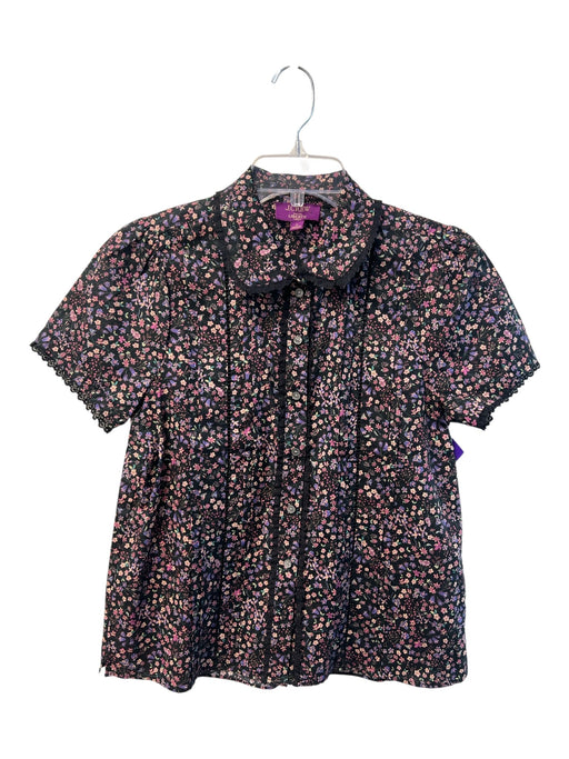 J Crew Liberty Size 4 Black & Purple Cotton Peter Pan Collar Short Sleeve Top Black & Purple / 4