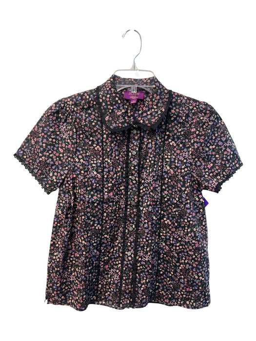 J Crew Liberty Size 4 Black & Purple Cotton Peter Pan Collar Short Sleeve Top Black & Purple / 4