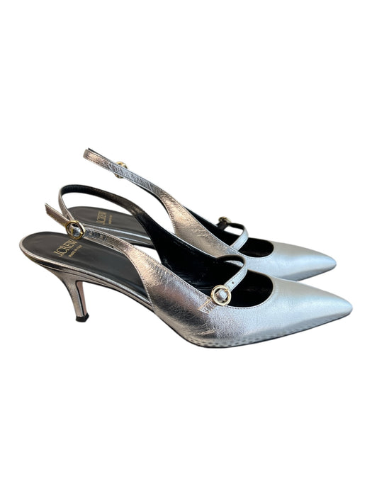 J Crew Shoe Size 9 Silver Leather Pointed Toe 1 strap Mid Heel Slingback Shoes Silver / 9