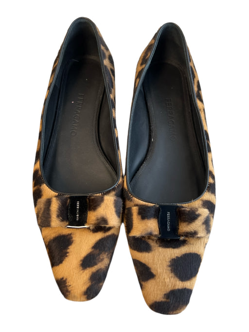 Ferragamo Shoe Size 9 Black & Brown Calf Square Pointed Toe Bow Detail Shoes Black & Brown / 9