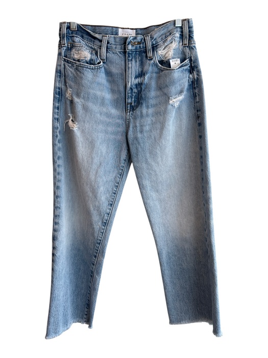 Frame Size 26 Light Wash Cotton Zip Fly 5 Pocket distressed Raw Hem Jeans Light Wash / 26