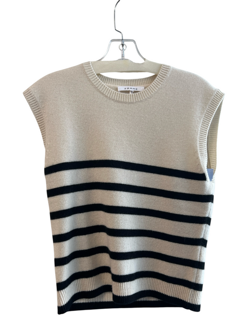 Frame Size S White Cashmere Stripe Sleeveless Round Neck Top White / S