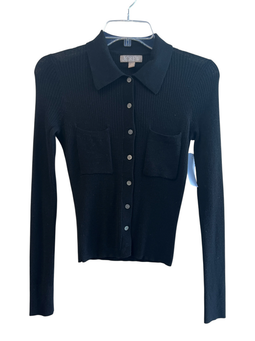 J. Crew Size S Black No Fabric Tag Button Up Front Pockets Collar Top Black / S