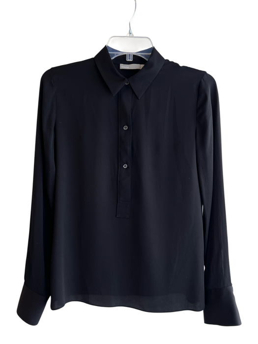 Vince Size 8 Black No Fabric Tag Quarter Button Long Sleeve Collar Top Black / 8