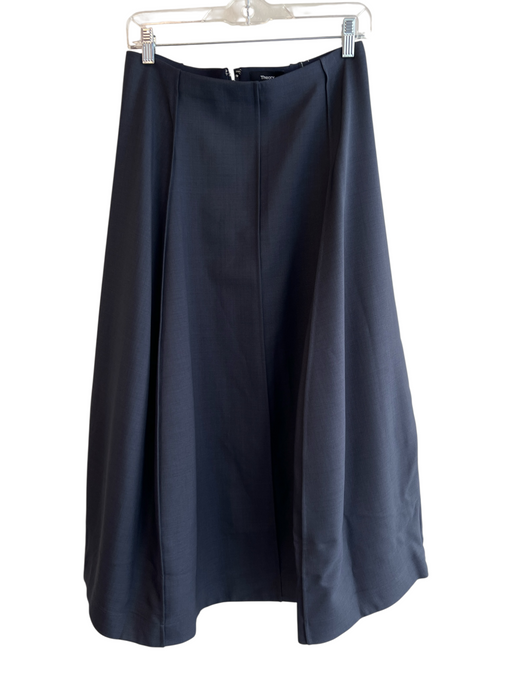 Theory Size 4 Navy Polyester Back Zip Pleat Detail Ankle Length Skirt Navy / 4