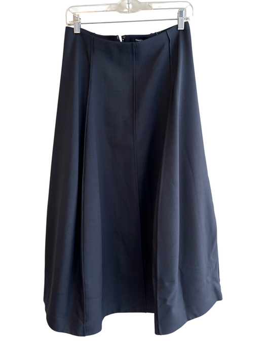 Theory Size 4 Navy Polyester Back Zip Pleat Detail Ankle Length Skirt Navy / 4