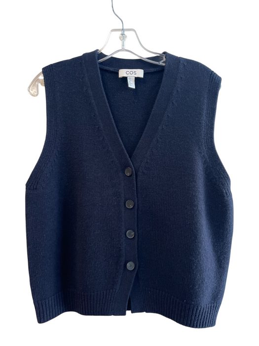 COS Size XS Navy Wool & Cashmere Button Down V Neck Sleeveless Solid Color Vest Navy / XS