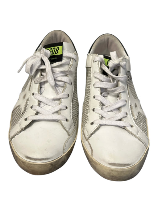 Golden Goose Shoe Size 40.5 White & Silver Leather Almond Toe lace up Star Shoes White & Silver / 40.5
