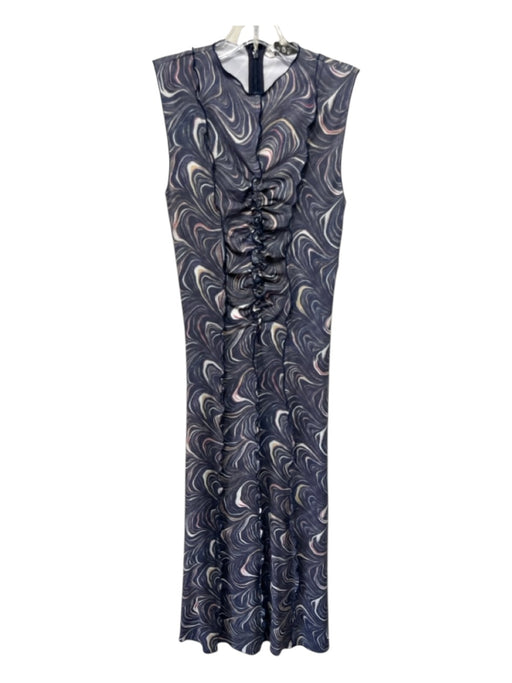 Sea New York Size XXS Navy Blue Print Nylon Blend Lettuce Edge Ruffle Dress Navy Blue Print / XXS