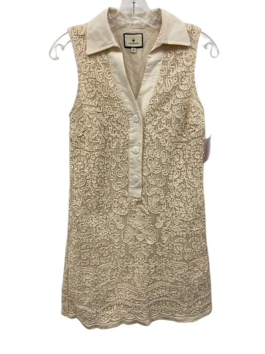 Tuckernuck Size XS Cream White Cotton Sleeveless Crochet Overlay Collar Dress Cream White / XS