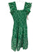 Ro's Garden Size XS Green & White Cotton Sleeveless Floral Ruffle Detail Dress Green & White / XS