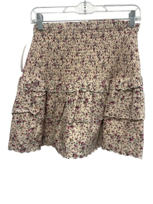 Hyacinth House Size XS Beige, Pink, Green Cotton High Rise Floral Tiered Skirt Beige, Pink, Green / XS