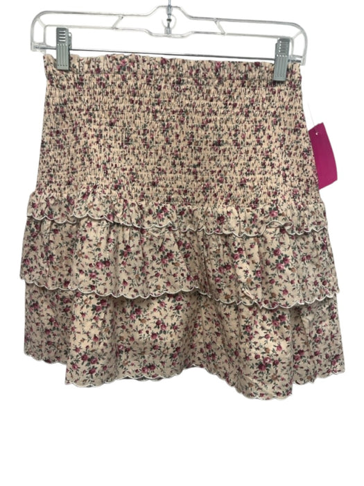 Hyacinth House Size XS Beige, Pink, Green Cotton High Rise Floral Tiered Skirt Beige, Pink, Green / XS