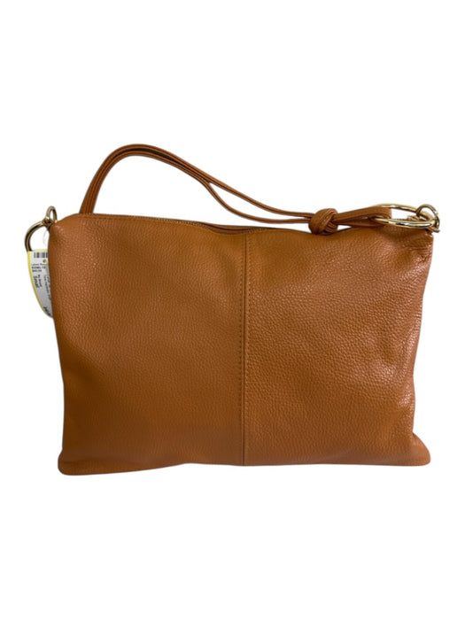 No Brand Camel Tan Leather Zip Close Gold Tone Hardware Single Handle Pouch Bag Camel Tan / Small