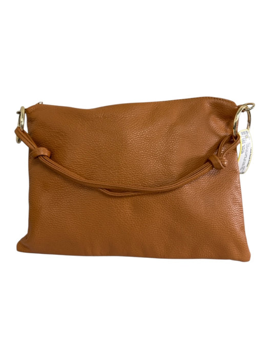 No Brand Camel Tan Leather Zip Close Gold Tone Hardware Single Handle Pouch Bag Camel Tan / Small