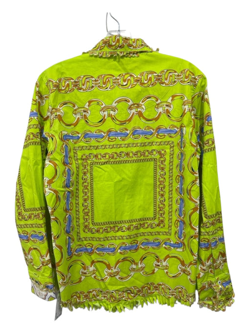 Tizzie Size S Lime Green, Lime, Blue COTTON & LINEN Frayed Edges Chain Link Top Lime Green, Lime, Blue / S
