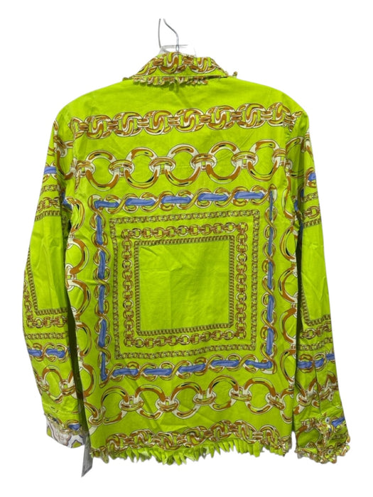 Tizzie Size S Lime Green, Lime, Blue COTTON & LINEN Frayed Edges Chain Link Top Lime Green, Lime, Blue / S