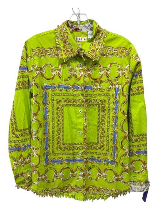 Tizzie Size S Lime Green, Lime, Blue COTTON & LINEN Frayed Edges Chain Link Top Lime Green, Lime, Blue / S