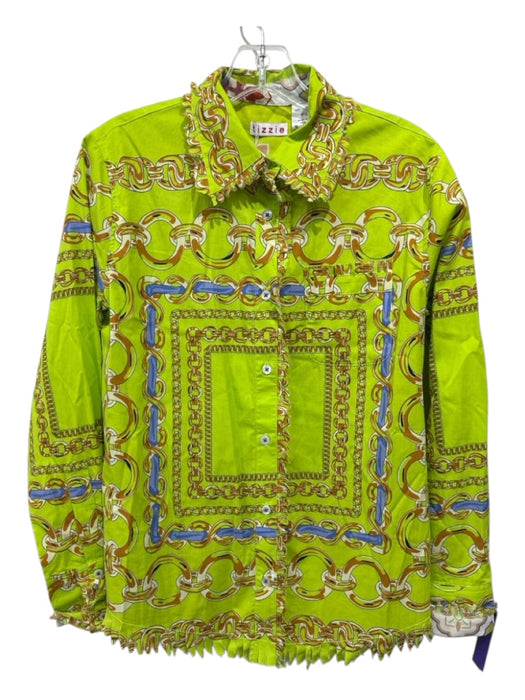 Tizzie Size S Lime Green, Lime, Blue COTTON & LINEN Frayed Edges Chain Link Top Lime Green, Lime, Blue / S