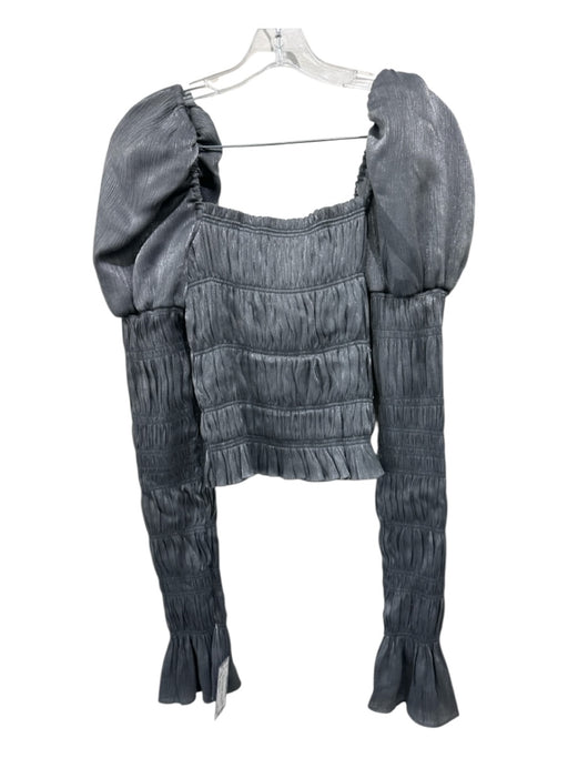 Caroline Constas Size XS/S Silver Gray Polyester Smocked Bodice Solid Top Silver Gray / XS/S