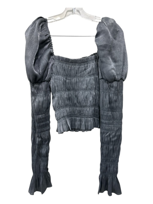 Caroline Constas Size XS/S Silver Gray Polyester Smocked Bodice Solid Top Silver Gray / XS/S
