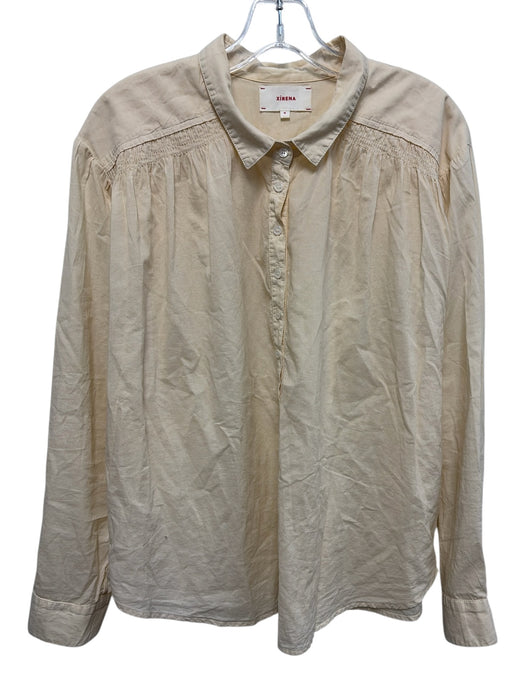 XiRENA Size M Butter Yellow Cotton Long Sleeve 1/2 Button Blouse Top Butter Yellow / M