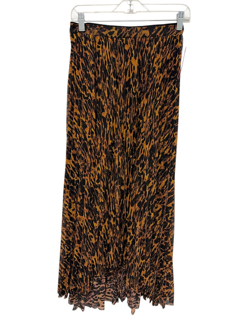 ALLSAINTS Size 4 Brown & Black Polyester Pleated Animal Print Midi Skirt Brown & Black / 4