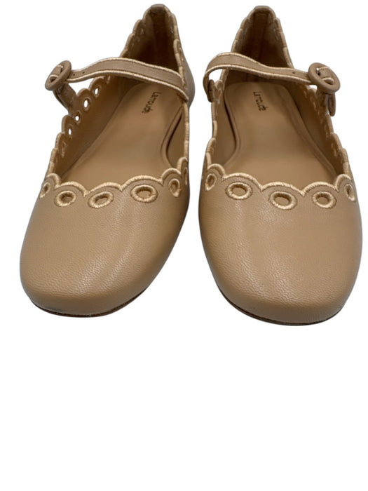 Larroude Shoe Size 9 Light Brown Leather Mary Jane Eyelet Ballet Scallop Flats Light Brown / 9