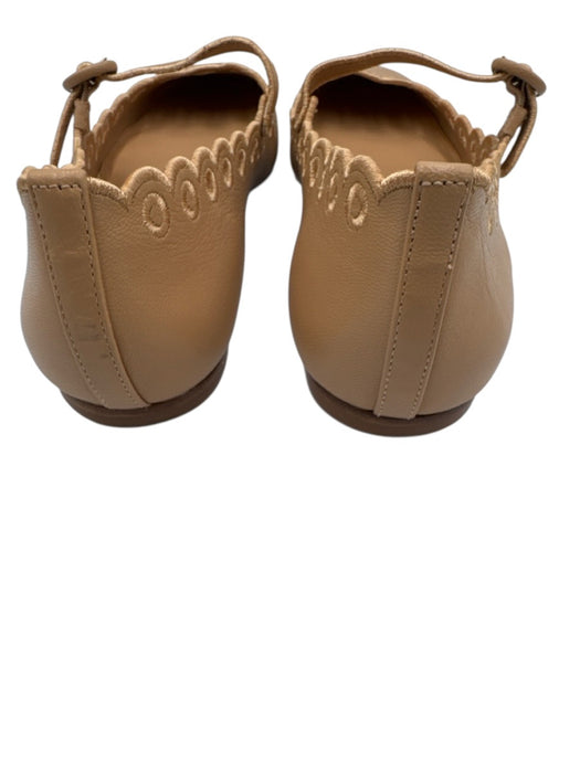Larroude Shoe Size 9 Light Brown Leather Mary Jane Eyelet Ballet Scallop Flats Light Brown / 9