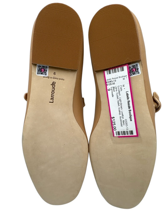 Larroude Shoe Size 9 Light Brown Leather Mary Jane Eyelet Ballet Scallop Flats Light Brown / 9
