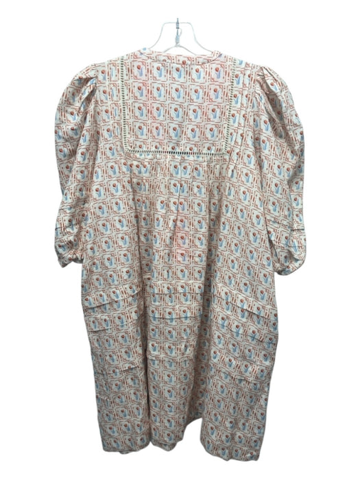 Hunter Bell Size S Cream & Orange Linen & Rayon Button Detail Pockets Dress Cream & Orange / S