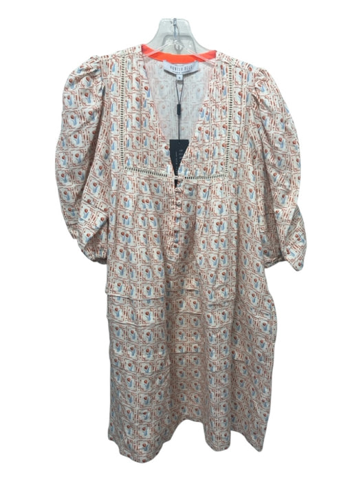 Hunter Bell Size S Cream & Orange Linen & Rayon Button Detail Pockets Dress Cream & Orange / S