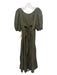 Shona Joy Size 4 Dark Green Linen & Viscose Tiered Puff Shoulder Tie Back Dress Dark Green / 4