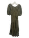 Shona Joy Size 4 Dark Green Linen & Viscose Tiered Puff Shoulder Tie Back Dress Dark Green / 4
