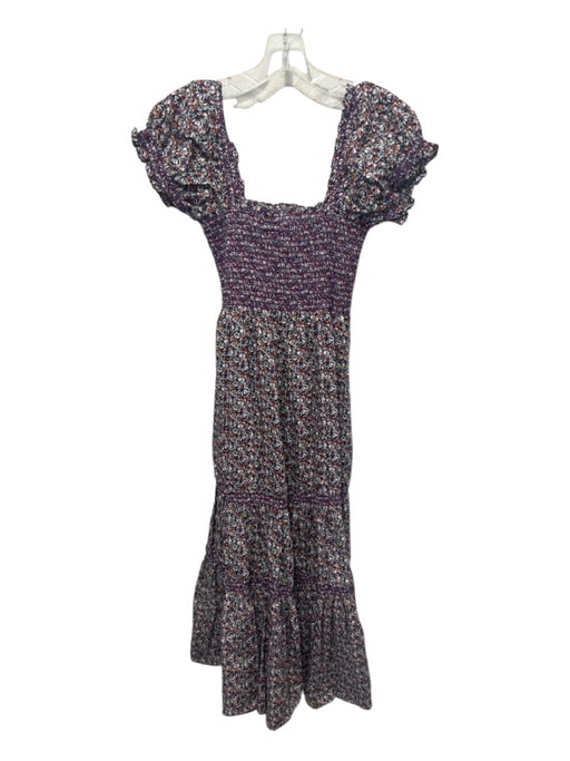 CAARA Size S Multicolor Cotton Smocked Floral Abstract Puff Shoulder Dress Multicolor / S