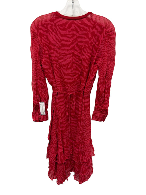 ALLSAINTS Size M Red & Pink Viscose 3/4 Sleeve Animal Print Wrap Mini Dress Red & Pink / M