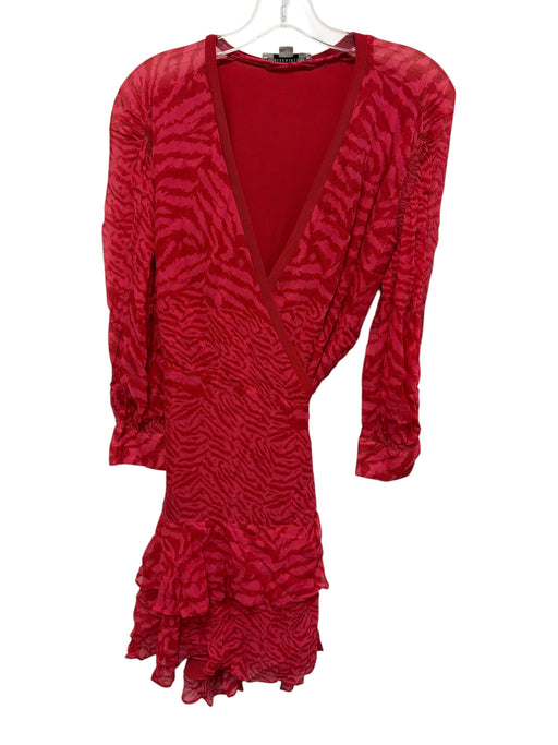 ALLSAINTS Size M Red & Pink Viscose 3/4 Sleeve Animal Print Wrap Mini Dress Red & Pink / M