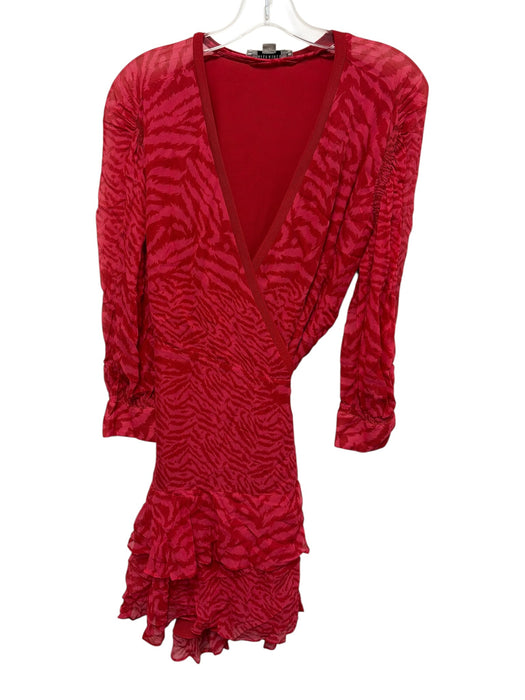 ALLSAINTS Size M Red & Pink Viscose 3/4 Sleeve Animal Print Wrap Mini Dress Red & Pink / M