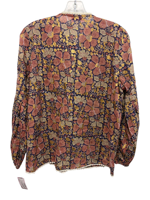 Oliphant Size S blue, mauve, multi Cotton Long Sleeve Floral Print Top Blue, Mauve, Multi / S