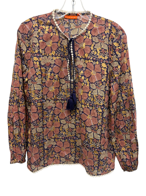 Oliphant Size S blue, mauve, multi Cotton Long Sleeve Floral Print Top Blue, Mauve, Multi / S
